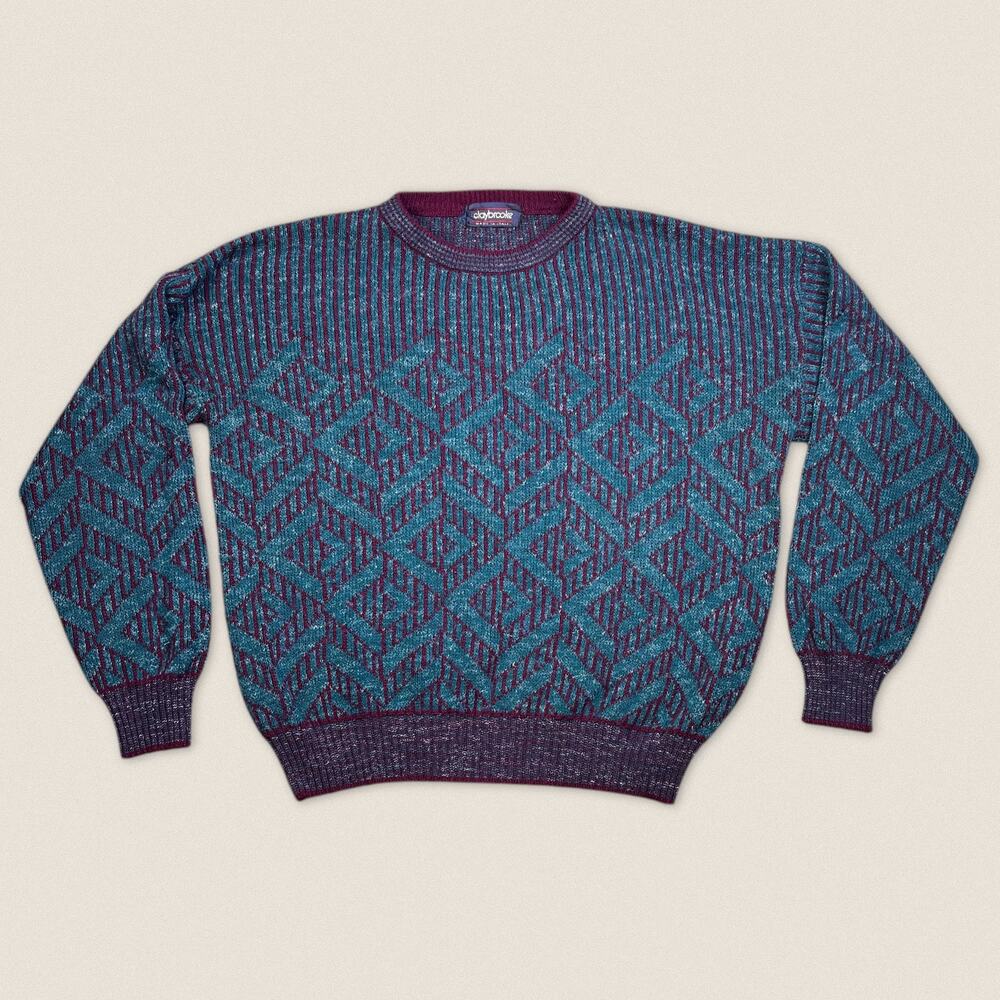 Vintage 90s Geometric Grandpa Sweater Claybrooke - Size XL
